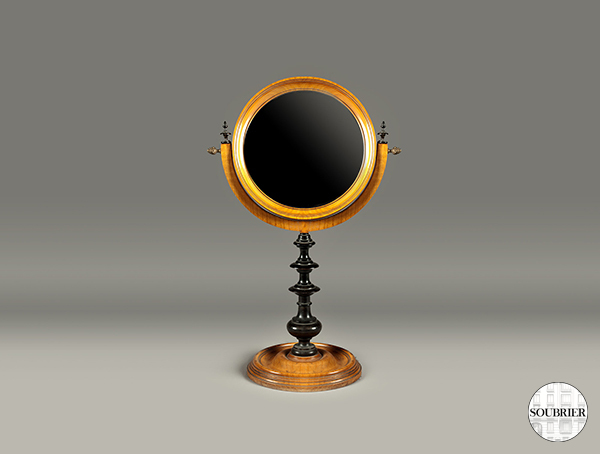 Light wood round pedestal mirror
