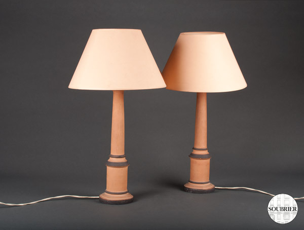 Two terracotta lamps