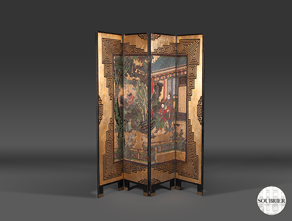 Chinese screen painted black and gold