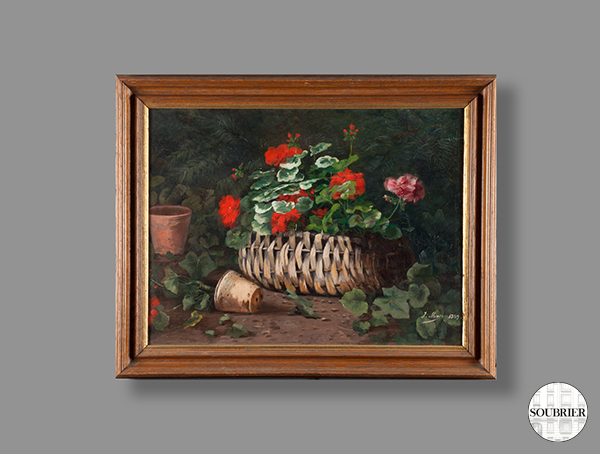 Painting of geraniums in a basket