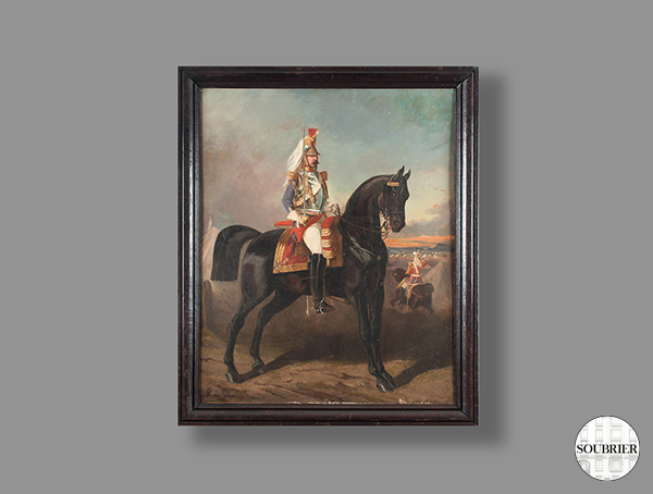 Huile d'un mousquetaire à cheval