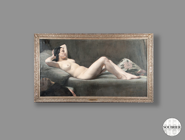 Huile d'une femme nue couchée