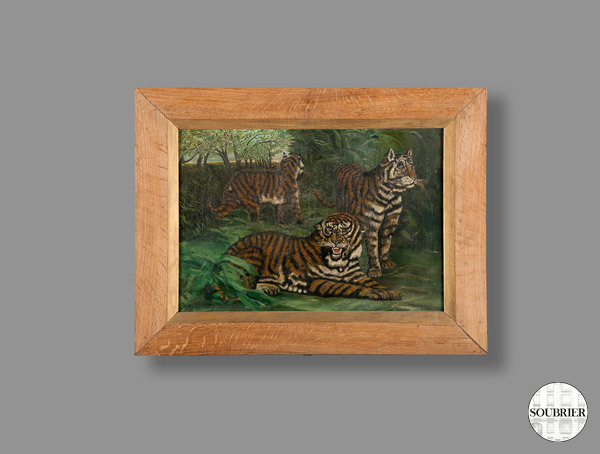 Peinture naïve de trois tigres