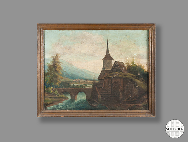 Tableau d'une église et d'un pont