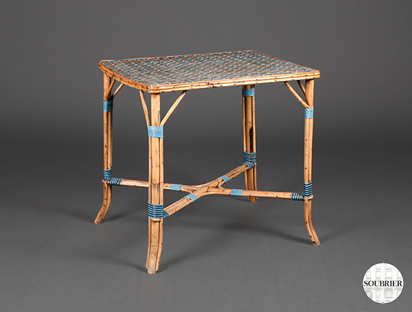 Blue rattan rectangular table