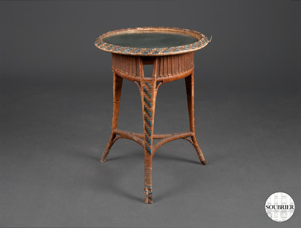 Green rattan pedestal table