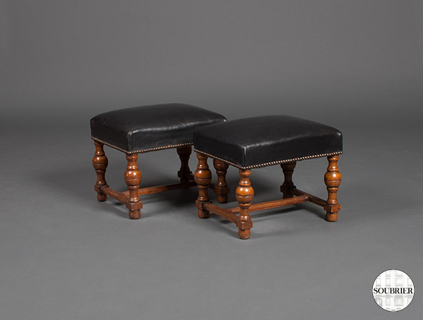 Stools black leather Louis XIII