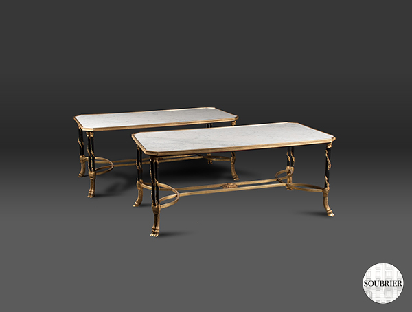 Tables basses en bronze et marbre